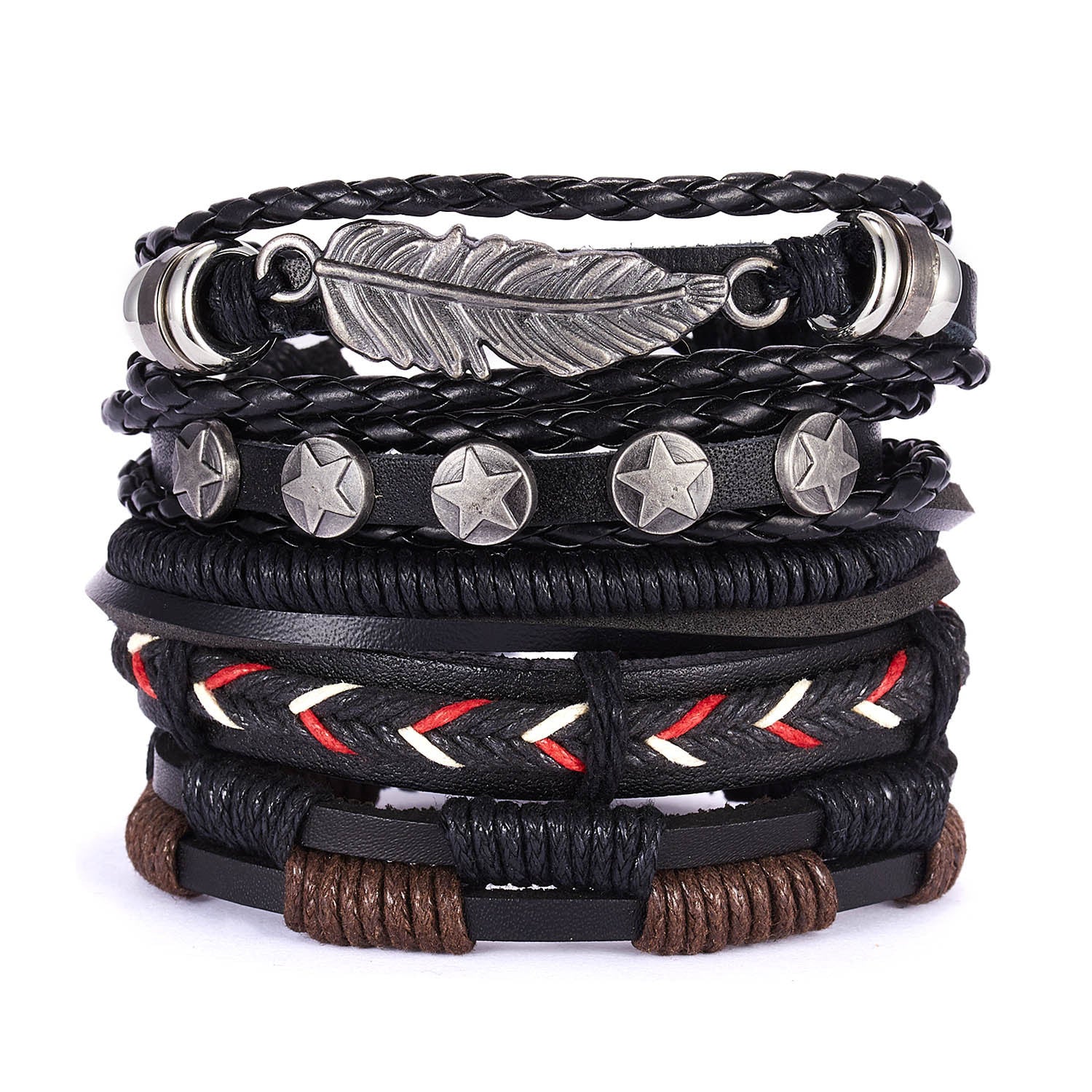 Wholesale leather suit bracelet leaves wooden beads woven leather adjustable suit bracelet